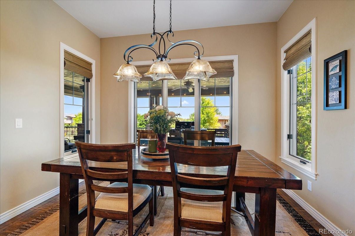 Chandelier, Dining room, Interior, Wood Texture Flooring