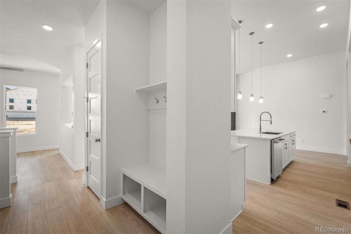 Interior, Kitchen, Pendant Lights, Recessed Lighting, Wood Texture Flooring