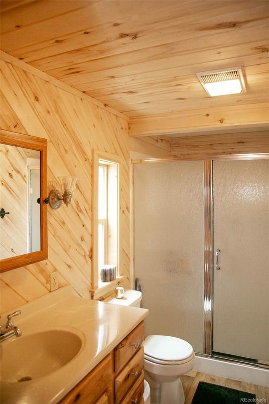 Bathroom, Glass Shower, Interior, Wooden Ceilings, Wooden Walls