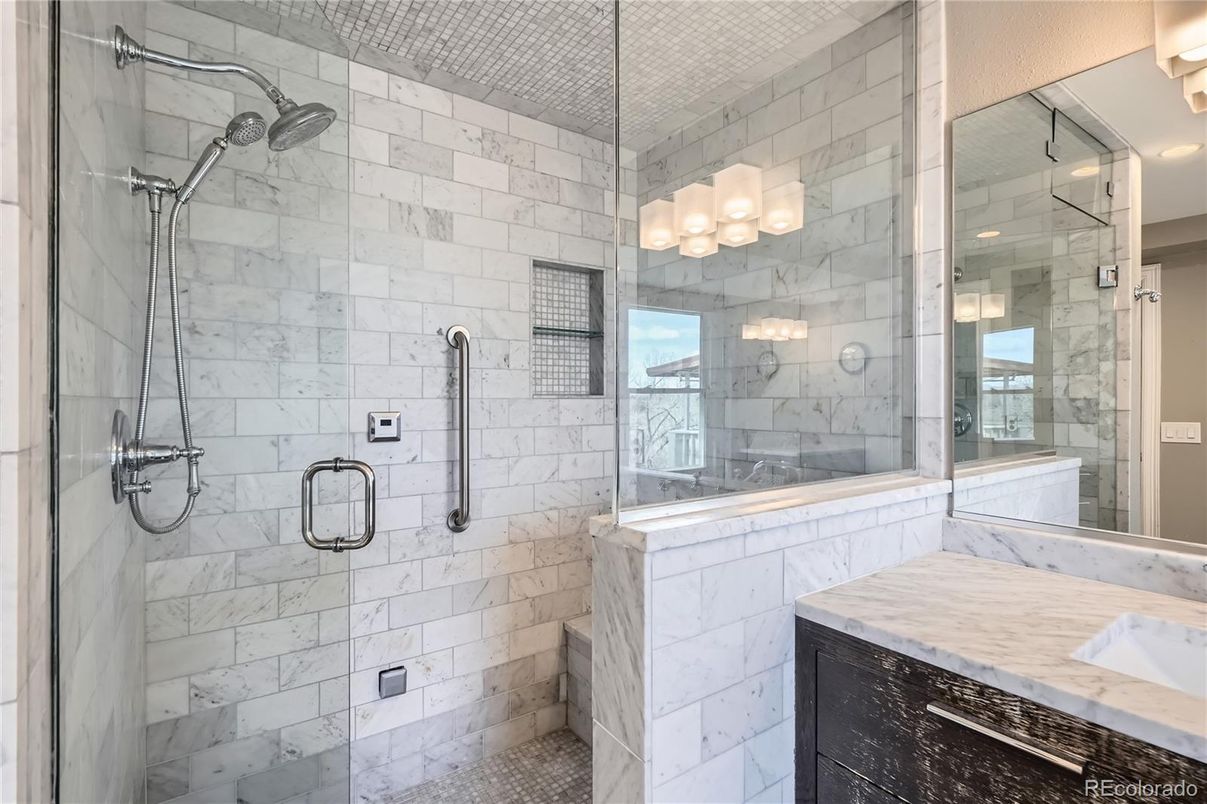 Bathroom, Glass Shower, Interior, Marble Walls
