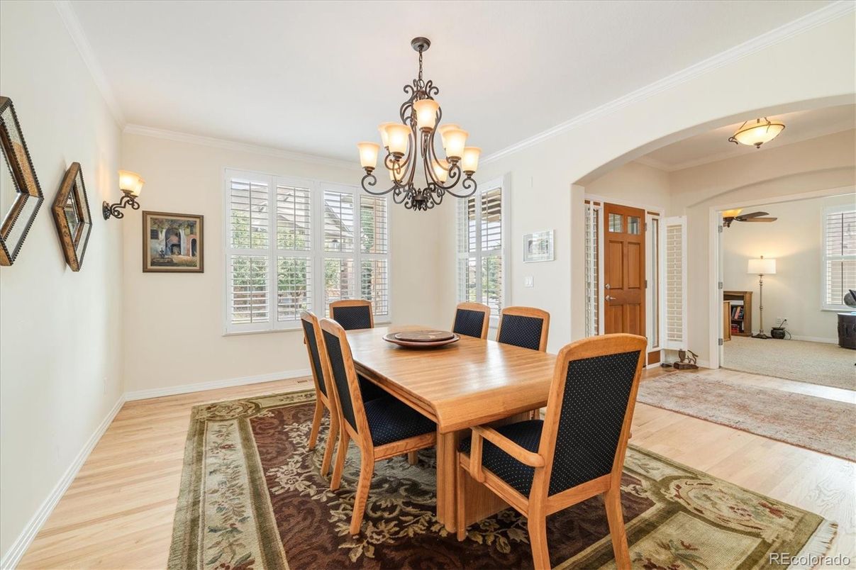 Chandelier, Dining room, Interior, Wood Texture Flooring