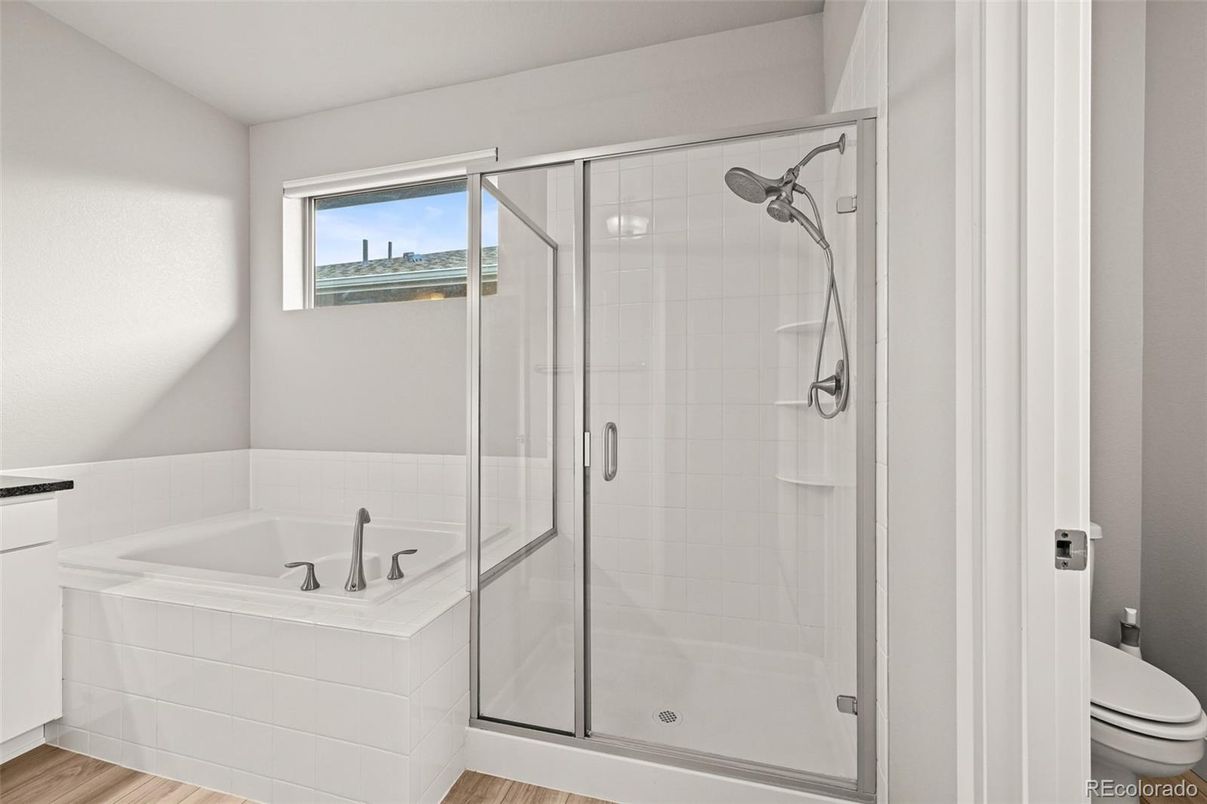 Bathroom, Glass Shower, Interior, Wood Texture Flooring