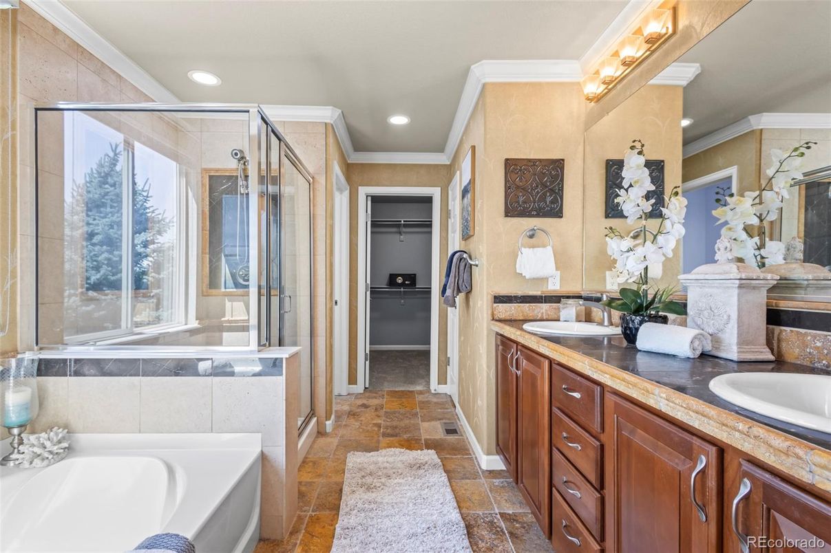 Bathroom, Dual Sink Vanities, Glass Shower, Interior, Recessed Lighting