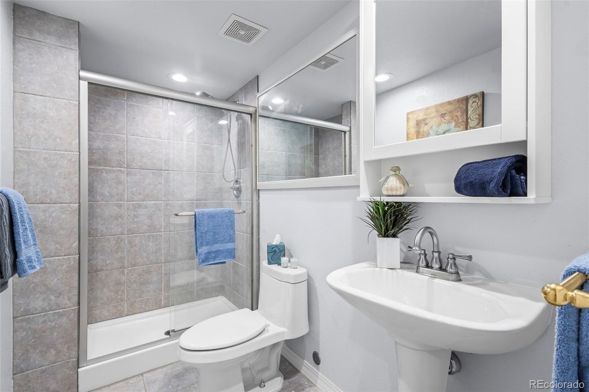 Bathroom, Glass Shower, Interior, Recessed Lighting