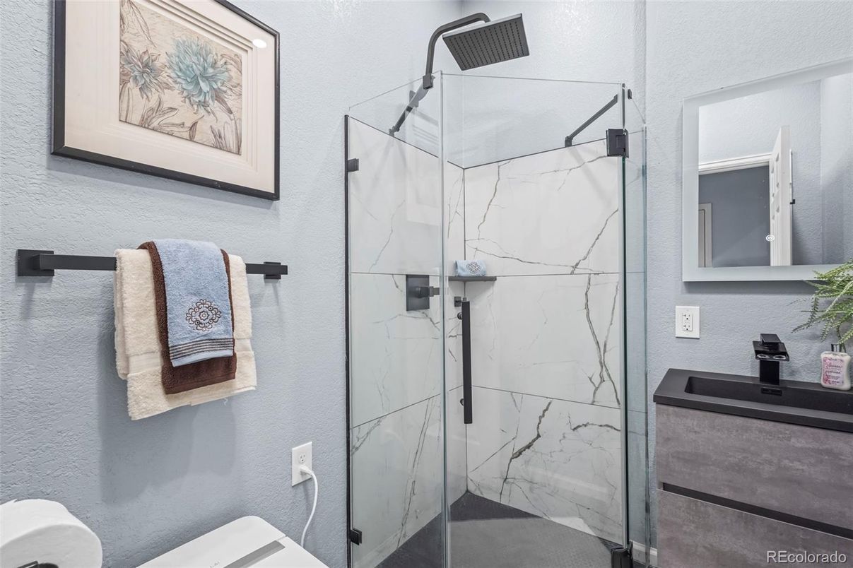 Bathroom, Glass Shower, Interior, Marble Walls