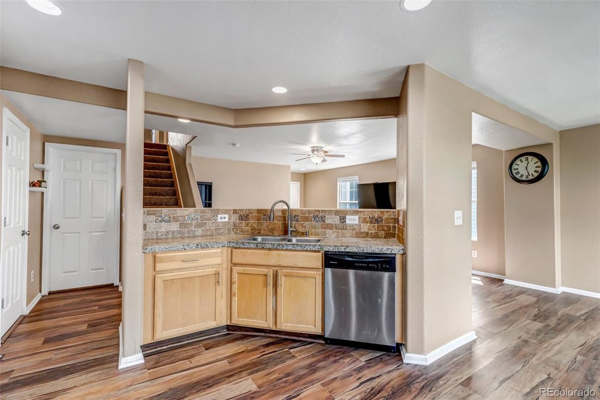 Interior, Kitchen, Recessed Lighting, Wood Texture Flooring