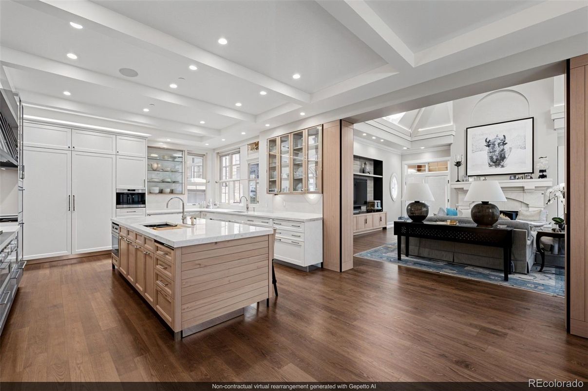 Interior, Kitchen, Recessed Lighting, Wood Texture Flooring