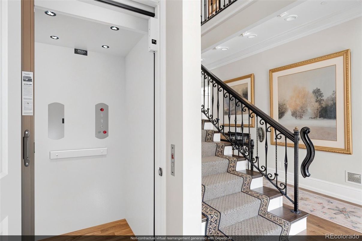 Elevator, Interior, Recessed Lighting, Wood Texture Flooring