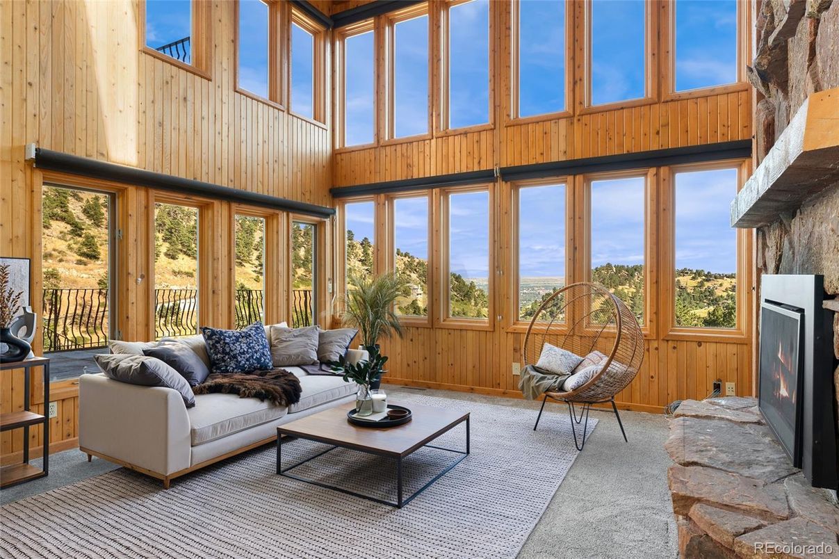 Fireplace, Interior, Living room, Sun Room, Wooden Walls