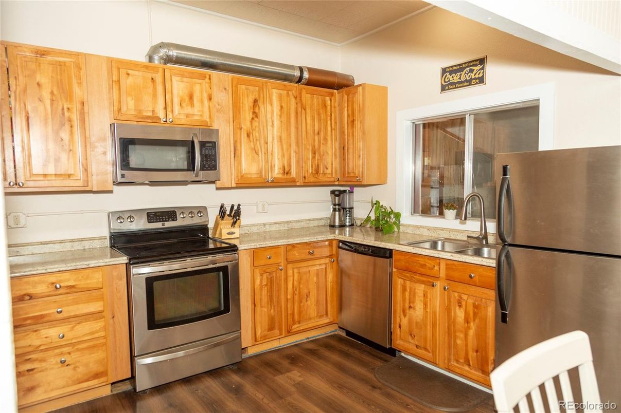 Interior, Kitchen, Stainless Steel Appliances, Wood Texture Flooring