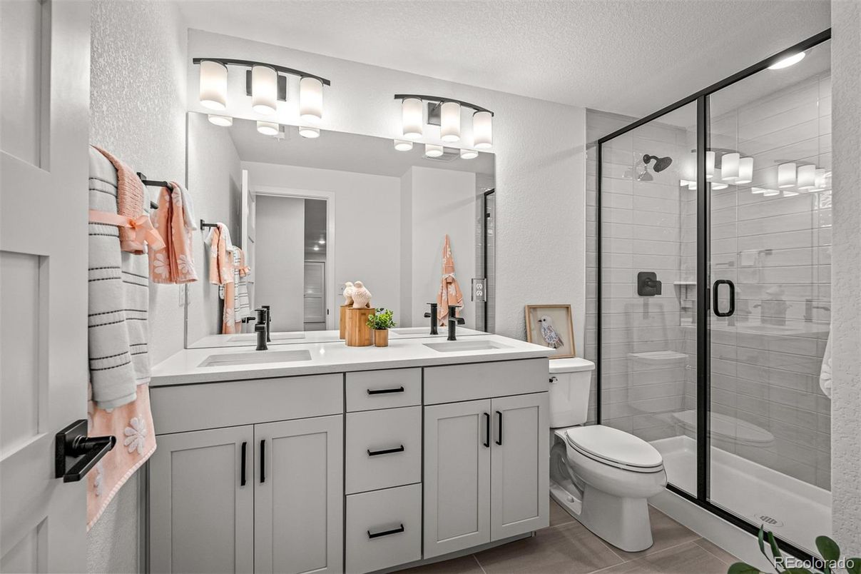 Bathroom, Dual Sink Vanities, Glass Shower, Interior