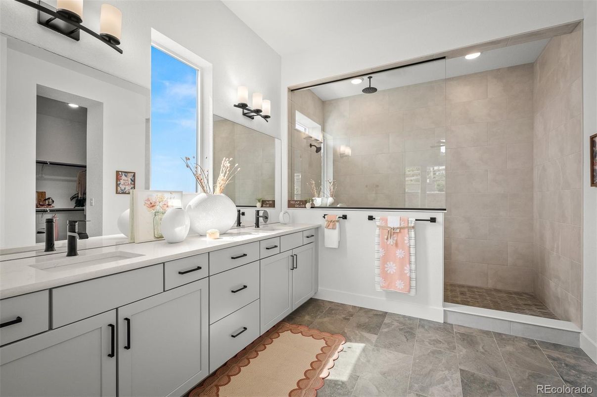 Bathroom, Dual Sink Vanities, Glass Shower, Interior, Recessed Lighting