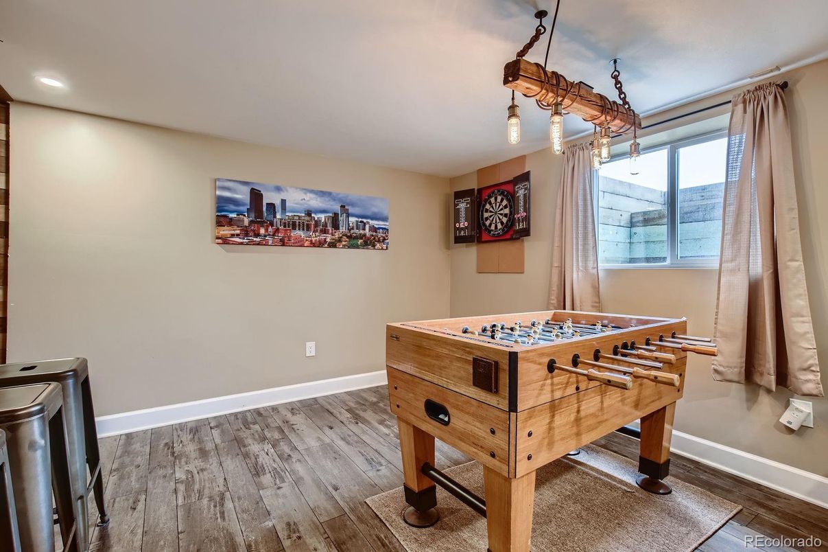 Game Room, Interior, Recessed Lighting, Wood Texture Flooring