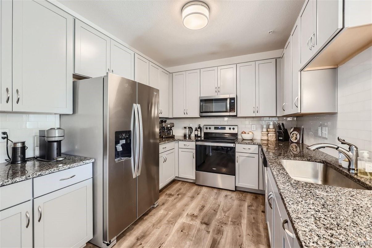 Interior, Kitchen, Stainless Steel Appliances, Wood Texture Flooring