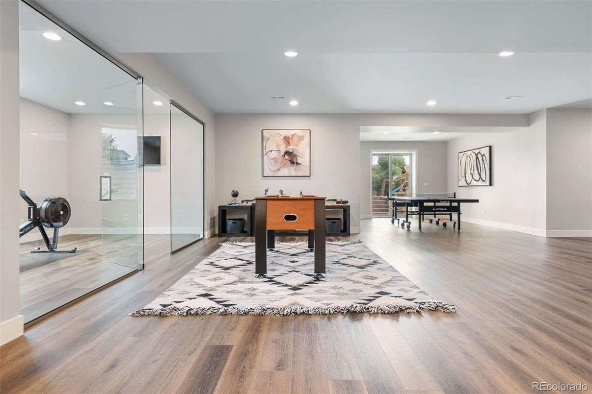 Game Room, Interior, Recessed Lighting, Wood Texture Flooring