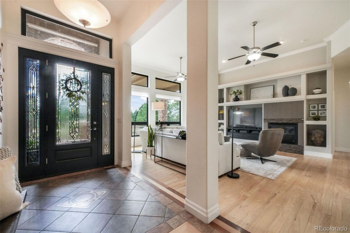 Fireplace, Interior, Pendant Lights, Wood Texture Flooring