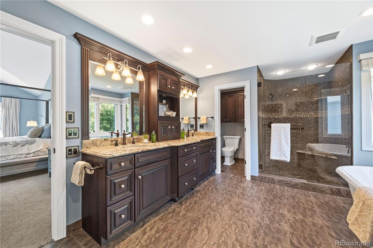 Bathroom, Bedroom, Dual Sink Vanities, Glass Shower, Interior, Recessed Lighting