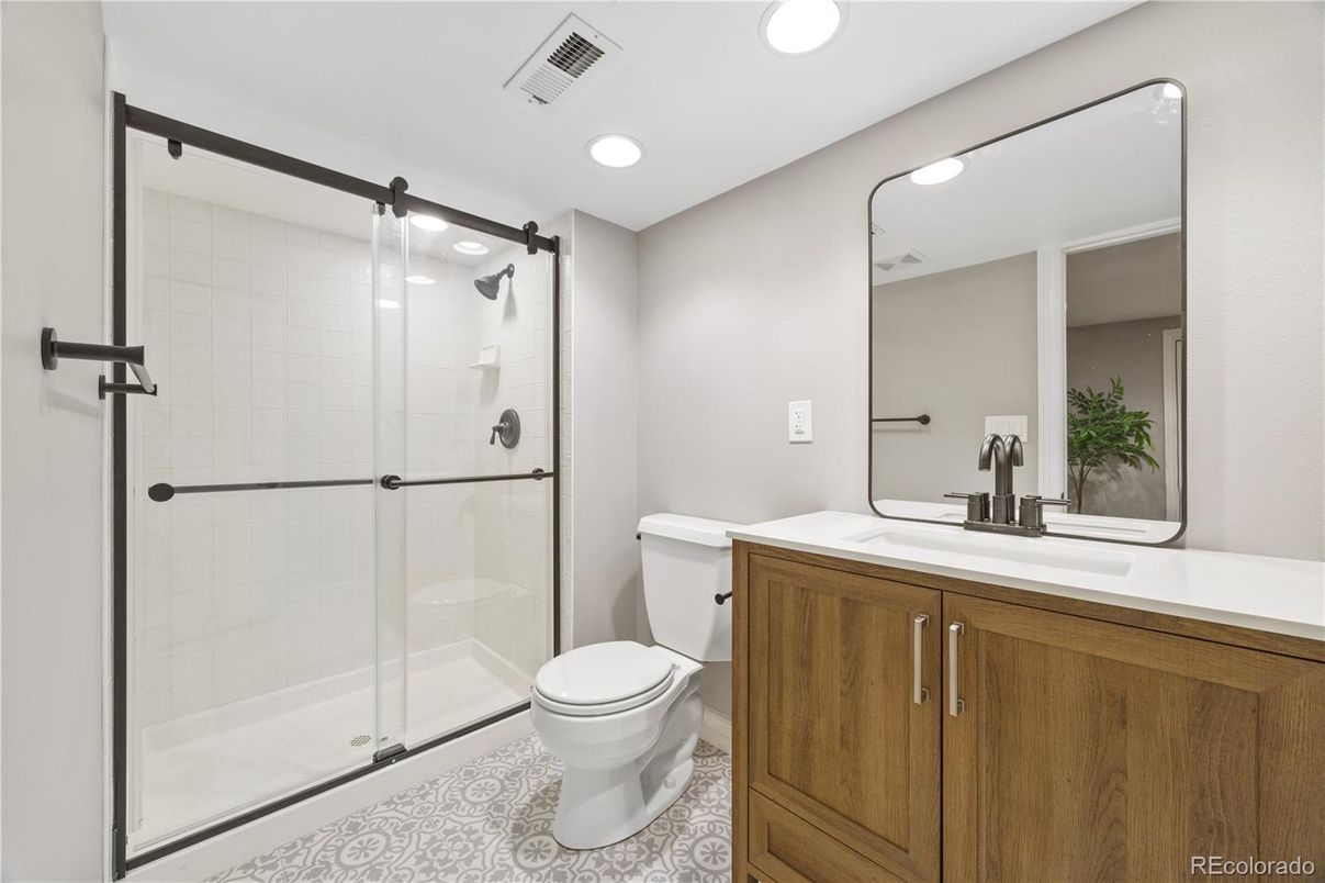 Bathroom, Glass Shower, Interior, Recessed Lighting