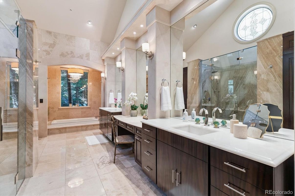 Bathroom, Dual Sink Vanities, Glass Shower, Interior, Recessed Lighting