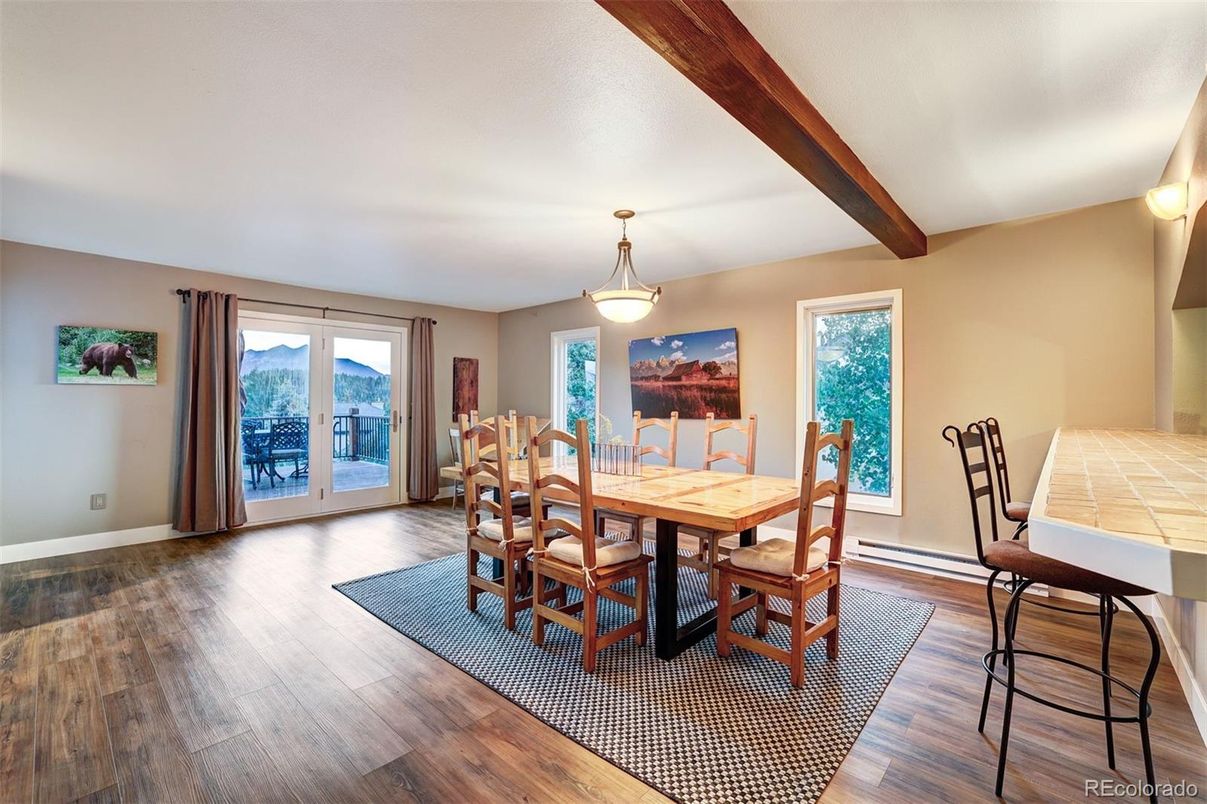 Dining room, Interior, Wooden Beams, Wood Texture Flooring