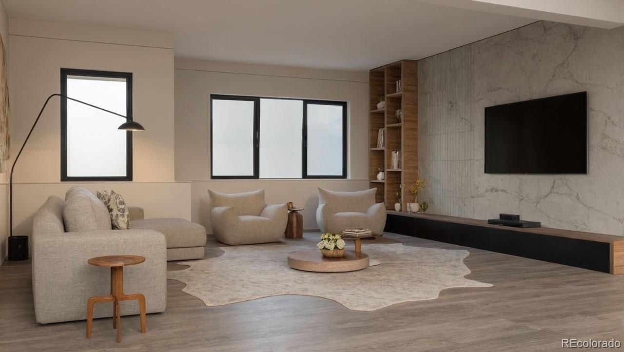 Interior, Living room, Marble Walls, Wood Texture Flooring
