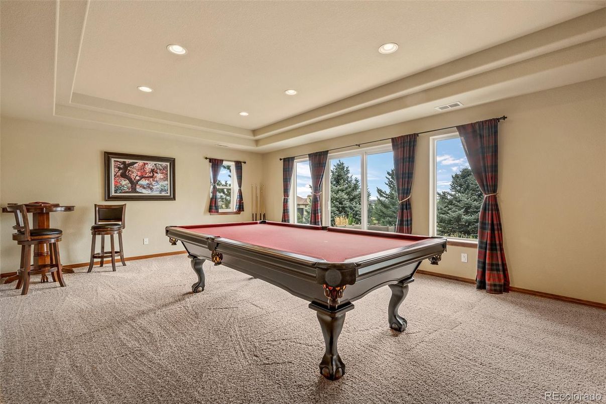 Billiard Table, Game Room, Interior, Recessed Lighting