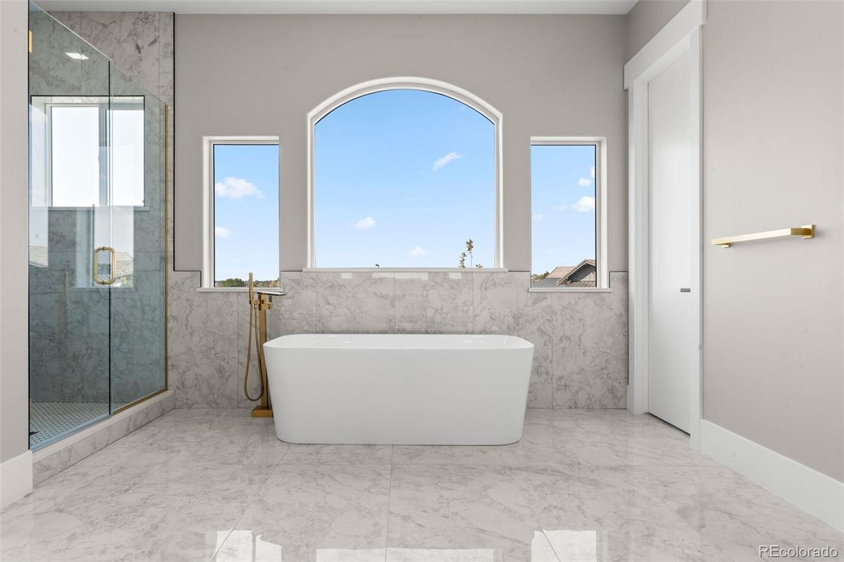 Bathroom, Free Standing Baths, Glass Shower, Interior, Marble, Marble Walls
