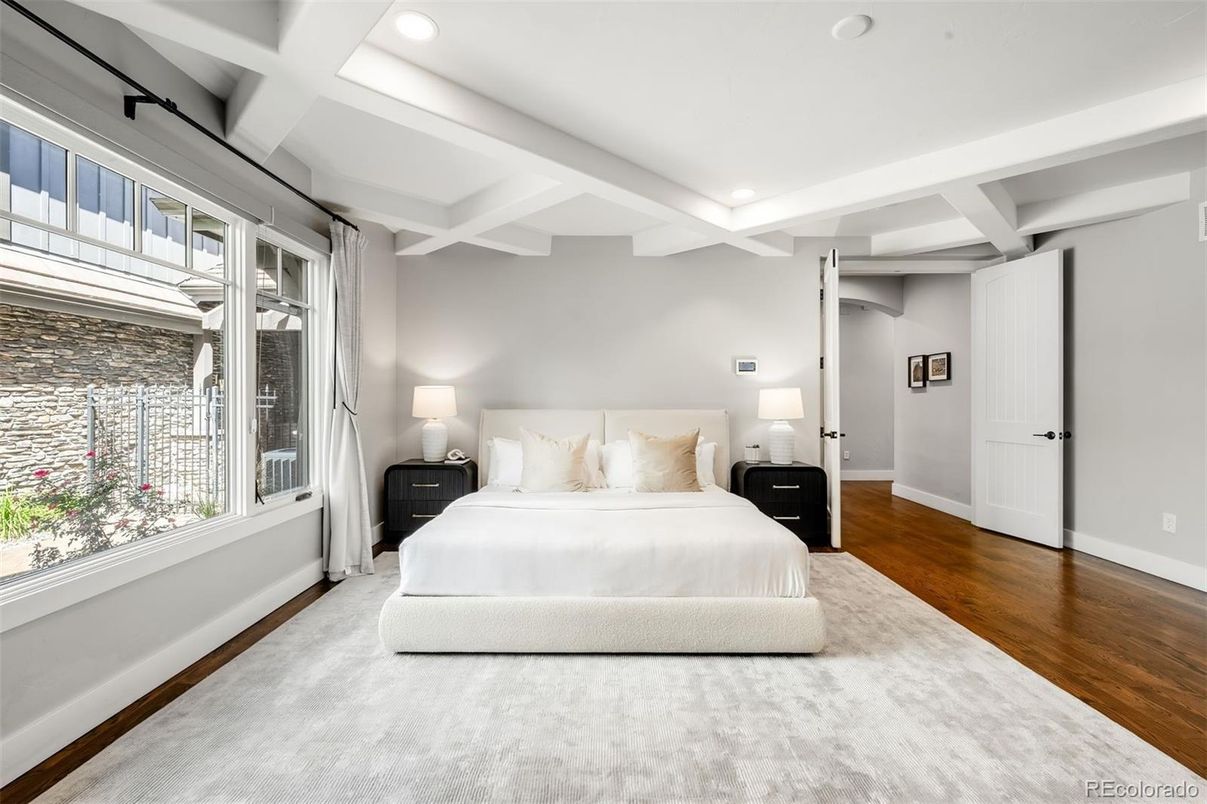 Bedroom, Interior, Recessed Lighting, Wood Texture Flooring