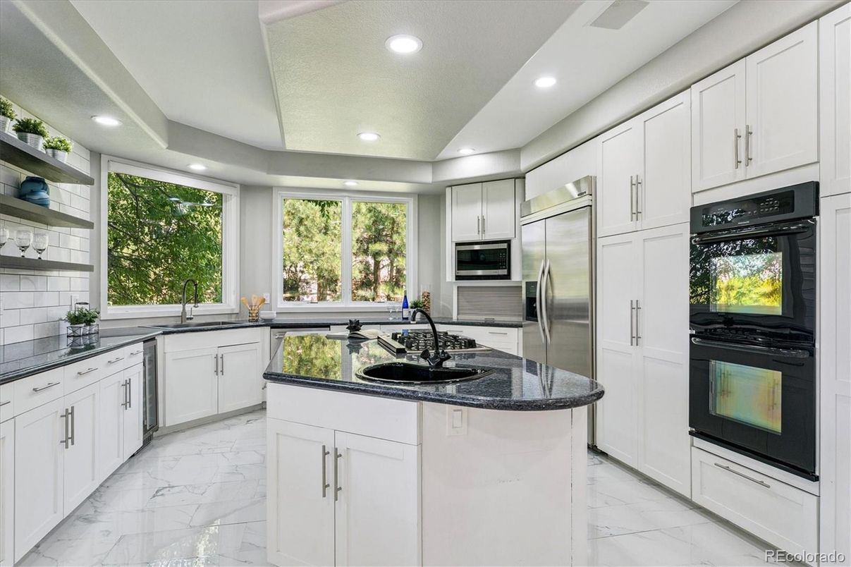 Interior, Kitchen, Marble, Recessed Lighting, Stainless Steel Appliances