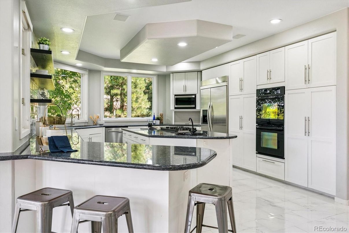 Interior, Kitchen, Marble, Recessed Lighting, Stainless Steel Appliances