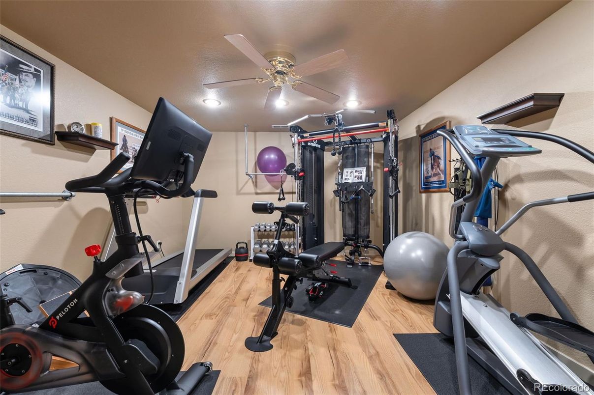 Fitness Equipment, Interior, Recessed Lighting, Wood Texture Flooring