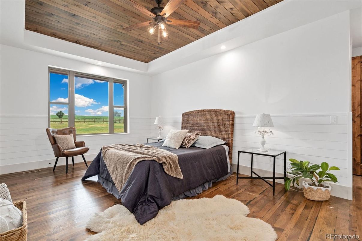 Bedroom, Interior, Recessed Lighting, Wooden Ceilings, Wood Texture Flooring