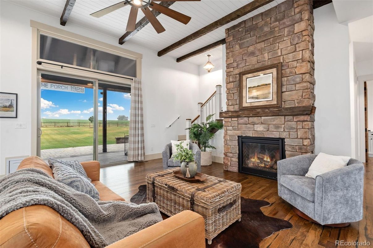 Fireplace, Interior, Living room, Stone Walls, Wood Texture Flooring