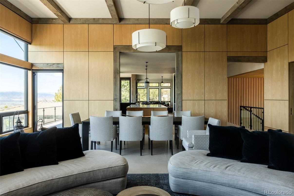 Dining room, Interior, Pendant Lights, Wooden Beams