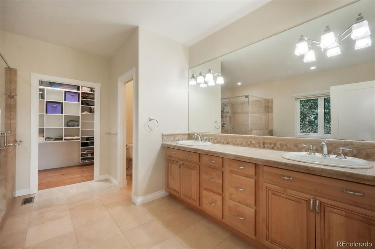 Bathroom, Dual Sink Vanities, Interior, Tile Countertops, Wood Texture Flooring