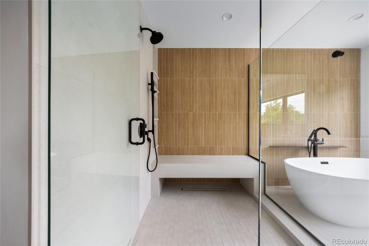 Bathroom, Free Standing Baths, Glass Shower, Interior, Recessed Lighting