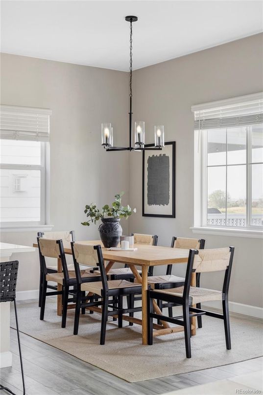Chandelier, Dining room, Interior, Wood Texture Flooring
