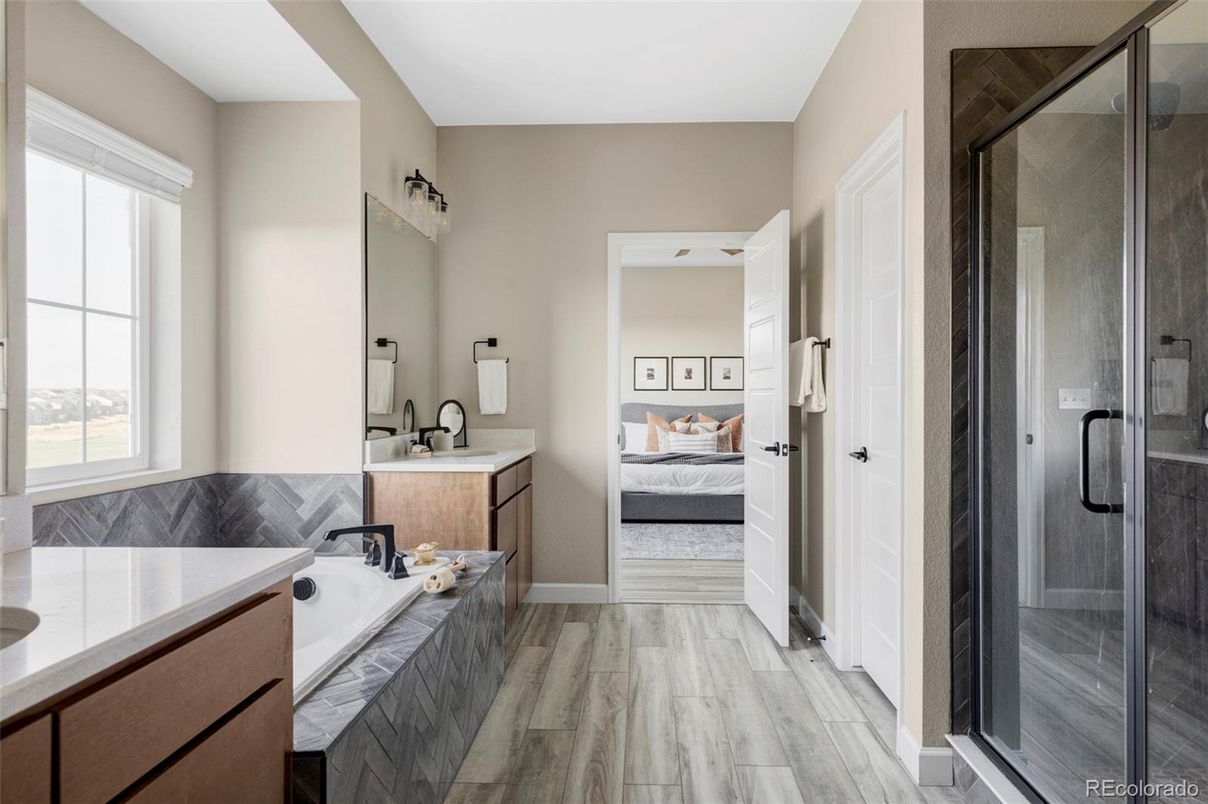 Bathroom, Bedroom, Dual Sink Vanities, Interior, Wood Texture Flooring