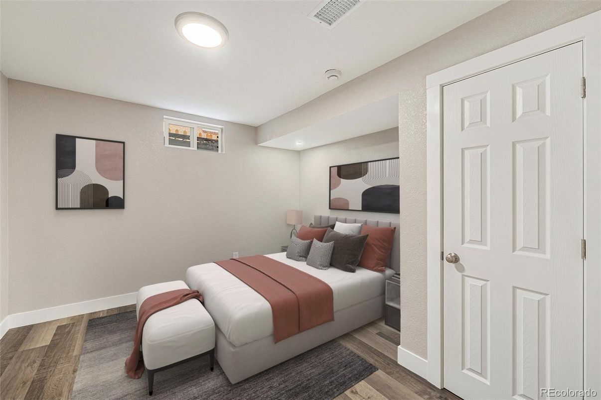 Bedroom, Interior, Recessed Lighting, Wood Texture Flooring