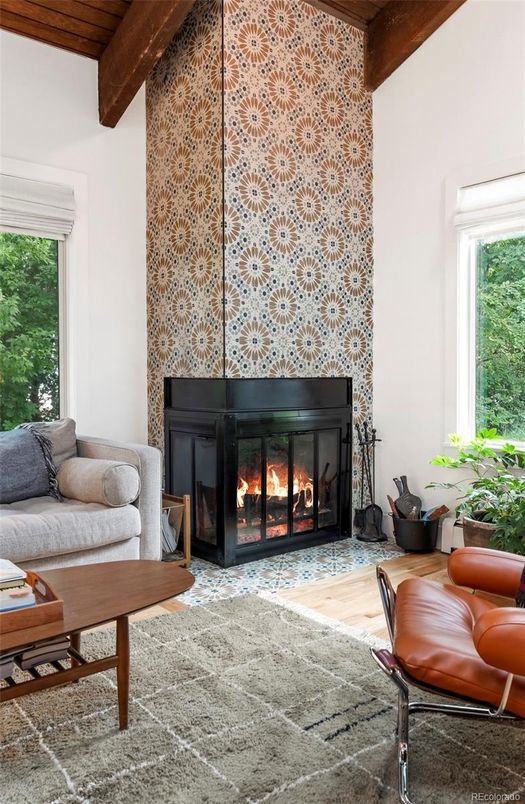 Fireplace, Interior, Living room, Wooden Beams, Wooden Ceilings, Wood Texture Flooring