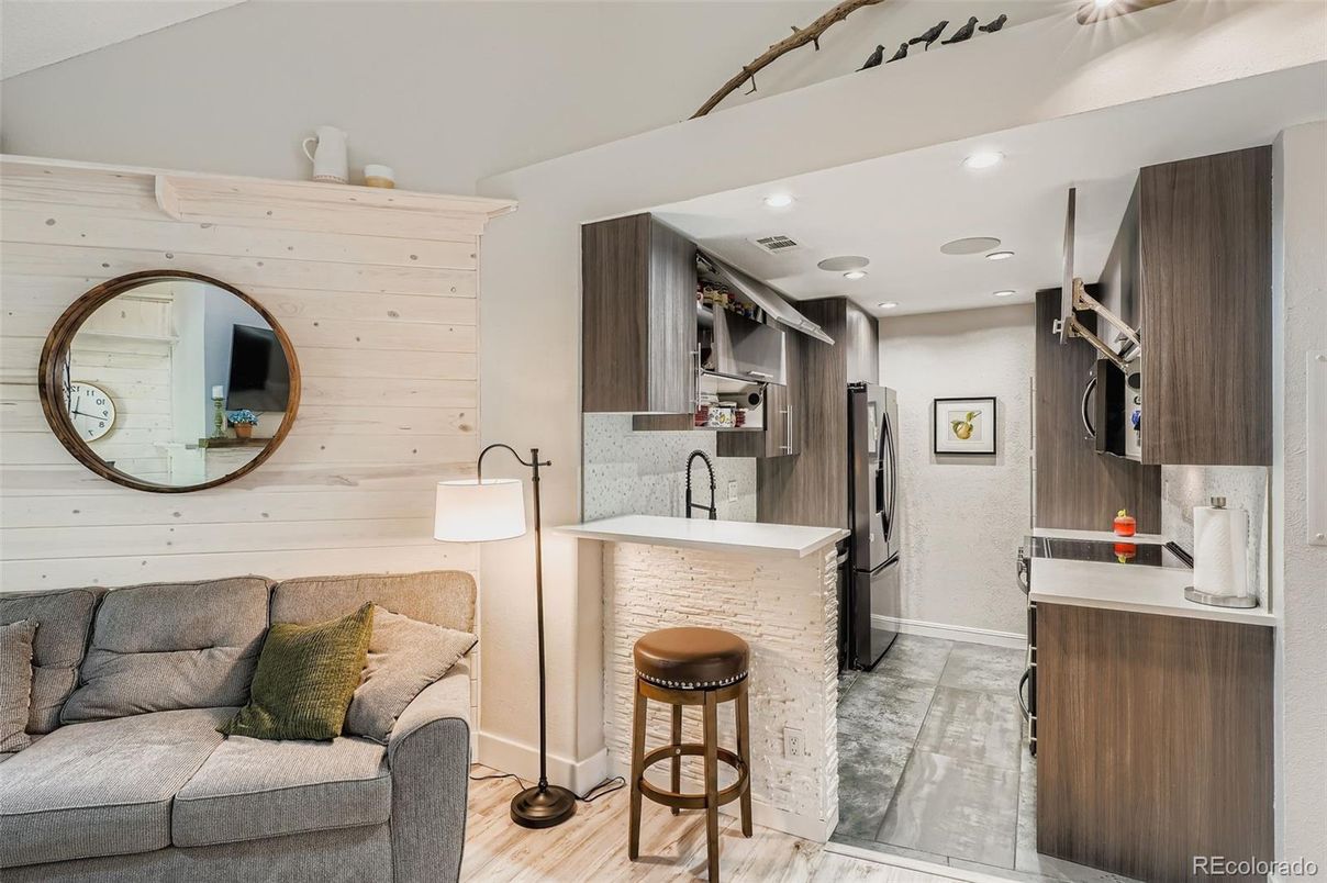 Interior, Kitchen, Recessed Lighting, Wooden Walls