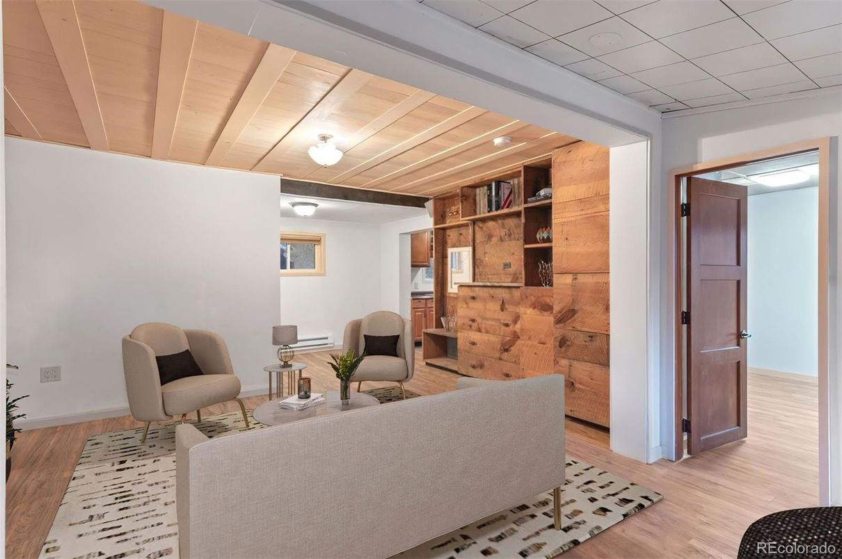 Interior, Living room, Recessed Lighting, Wooden Ceilings, Wood Texture Flooring, Wooden Walls