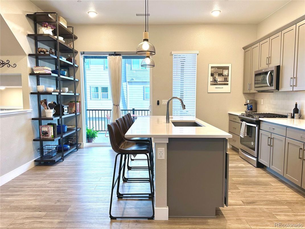 Interior, Kitchen, Pendant Lights, Recessed Lighting, Wood Texture Flooring