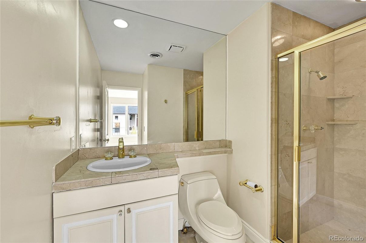 Bathroom, Glass Shower, Interior, Recessed Lighting, Tile Countertops