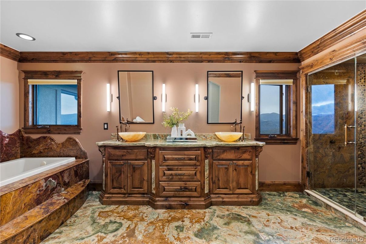 Bathroom, Dual Sink Vanities, Glass Shower, Interior, Recessed Lighting
