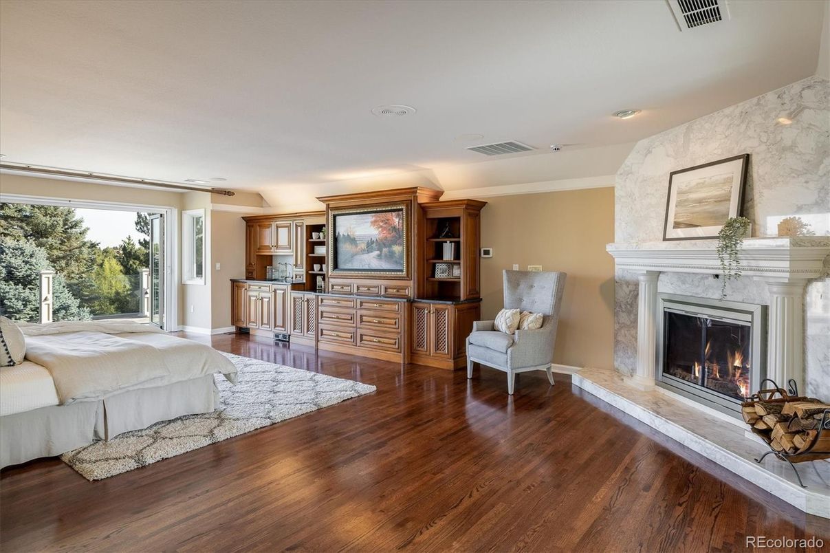 Fireplace, Interior, Recessed Lighting, Wood Texture Flooring