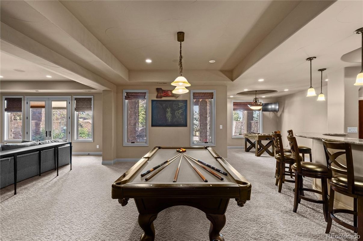 Billiard Table, Game Room, Interior, Pendant Lights, Recessed Lighting