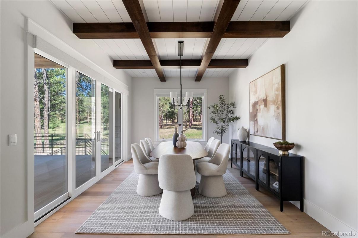 Dining room, Interior, Wooden Beams, Wood Texture Flooring