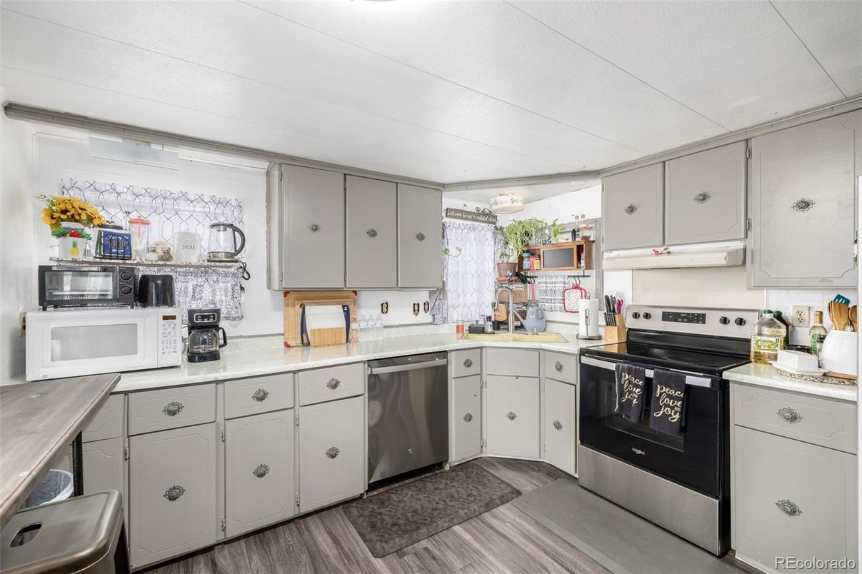 Interior, Kitchen, Stainless Steel Appliances, Wood Texture Flooring