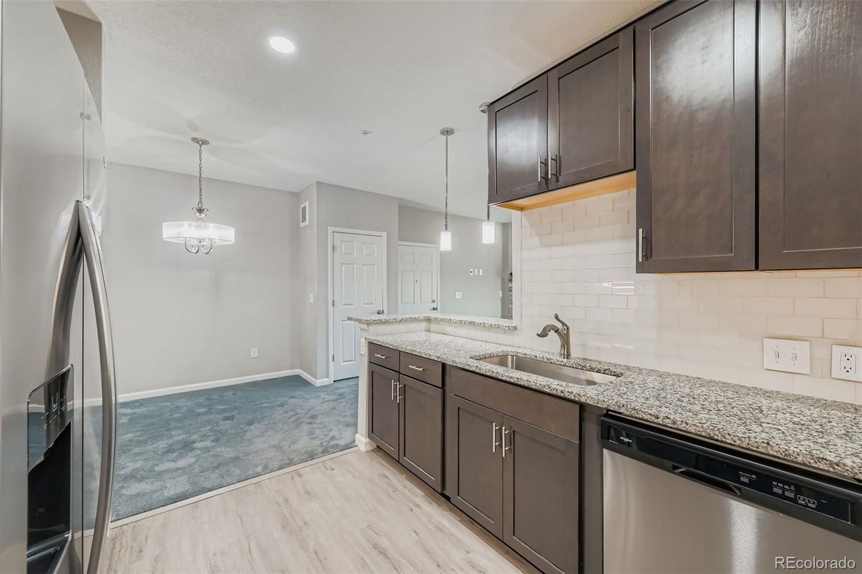 Interior, Kitchen, Pendant Lights, Recessed Lighting, Wood Texture Flooring